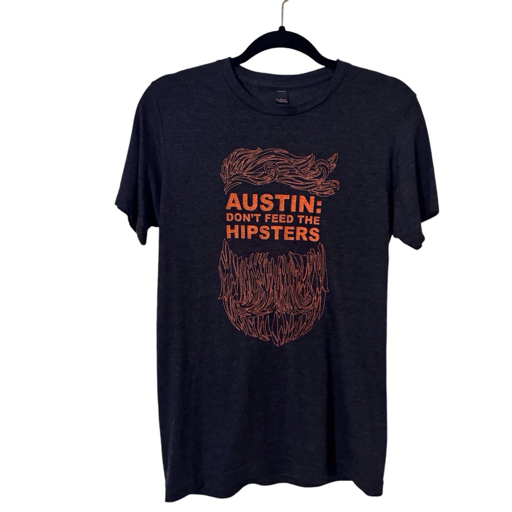 Austin Don’t Feed The Hipsters Size Small Mens Gray Texas Graphic Tee T-Shirt